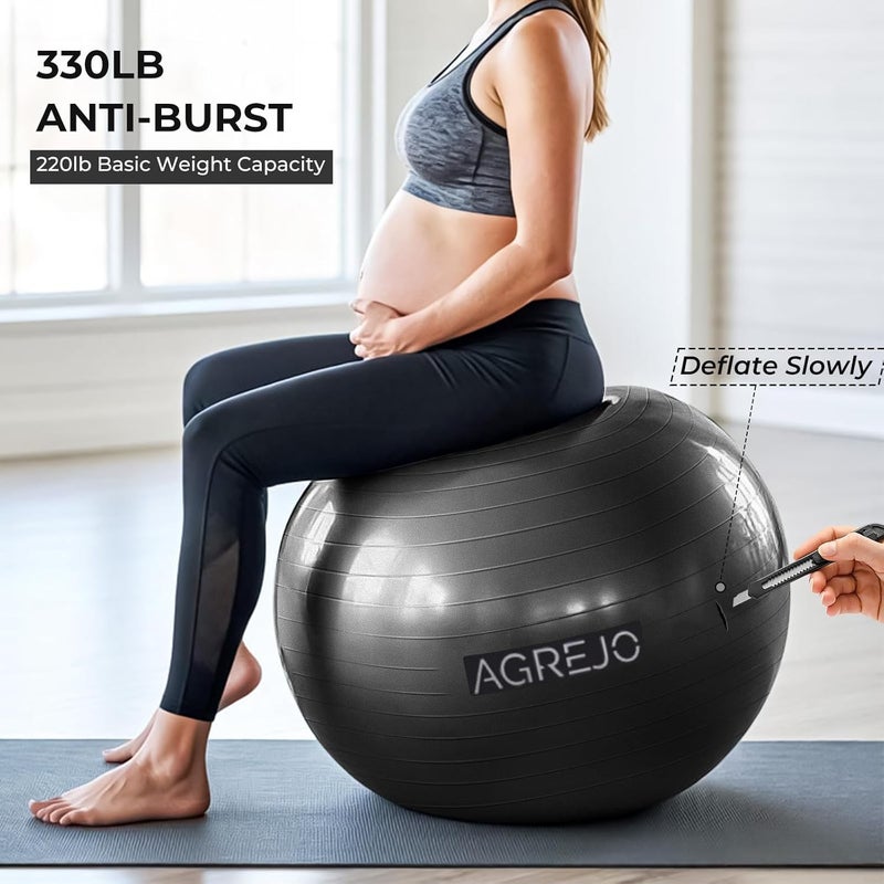AGREJO Yoga Ball, Exercise Ball for Working Out, Anti-Burst and Slip Resistant for Physical Therapy, Birthing, Stretching, Flexible Seating, Home Gym, with Pump (L: 23-26ines/58-65cm) - Image 3